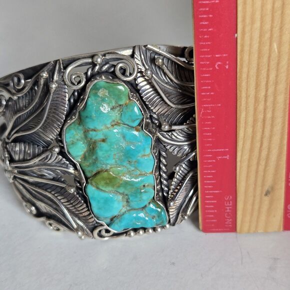 Vintage Navajo Sterling Turquoise Nugget Cuff Bracelet Royston Style Heavy 69gm - Picture 13 of 16